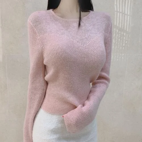 

Soft Feminine Knitted Sweater Half Transparent Furry Design Autumn Season Women's Fashion Comfortable Fit Long Sleeve Crew Neck