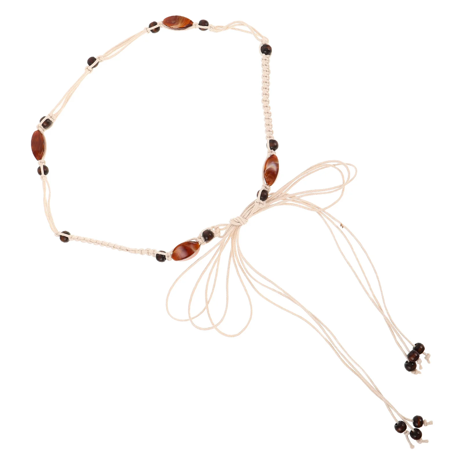 

Ethnic Wood Bead Waist Belt Boho Woven Braided Rope Adjustable For Women Girls Dress Skirt Beachwear Vintage Body Chain