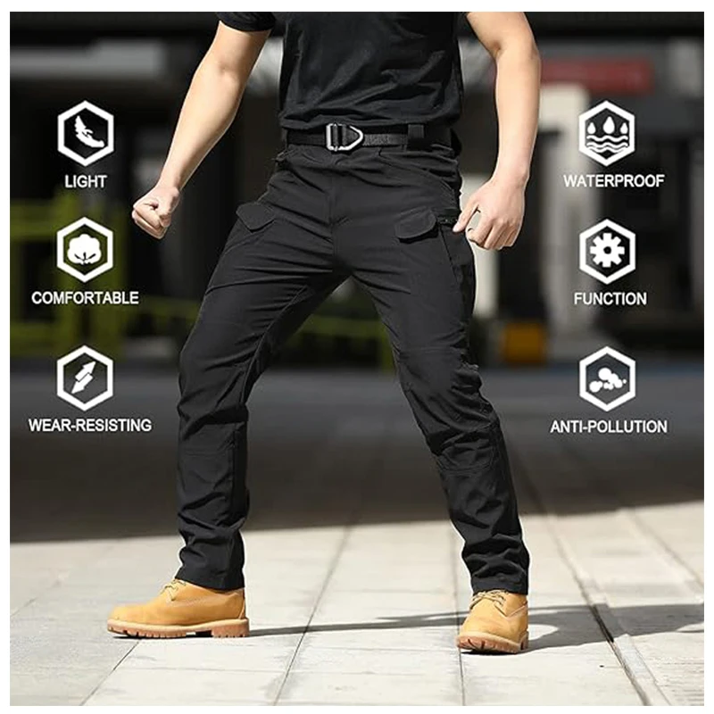 Cargo Pants Hiking Men Outdoor Waterproof Multi-pocket Tactical Trousers Camping Spring Autumn Combat Rip-Stop Work Pant