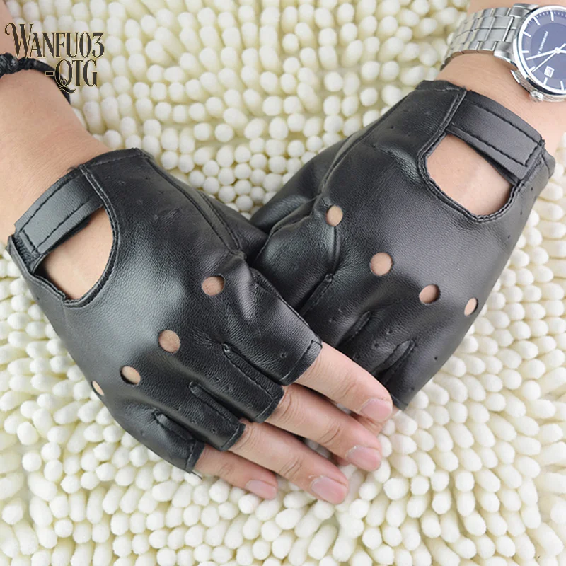 Hot Sale Leather Gloves Black Fingerless Driving Fashion Men Women Half Finger Gloves New