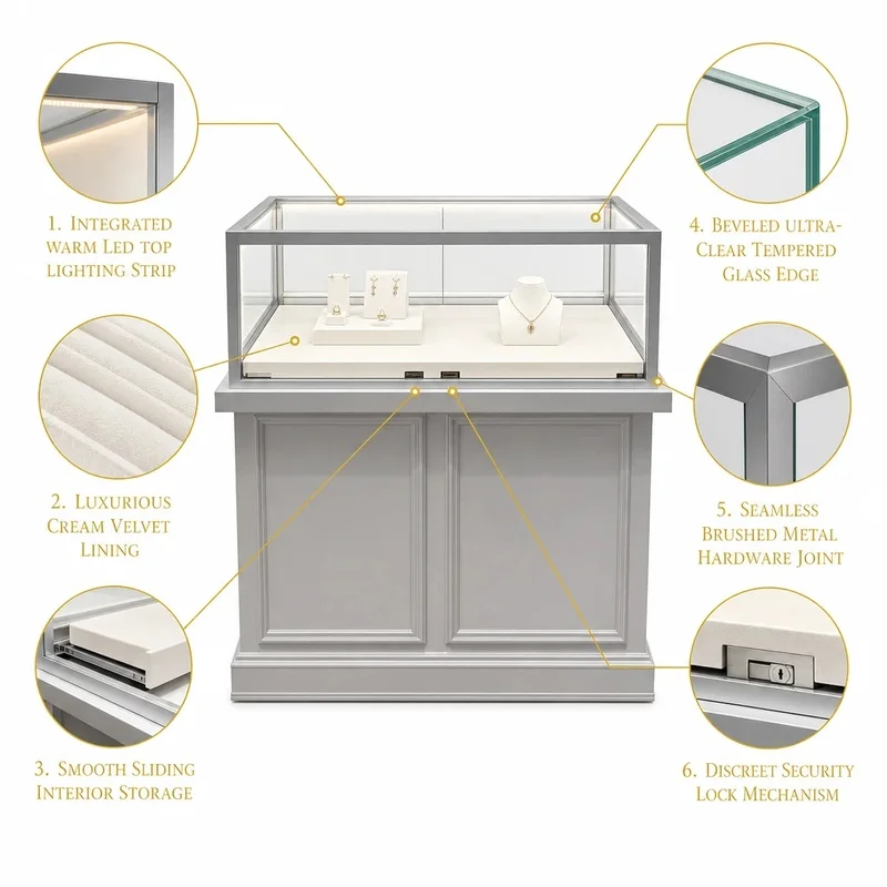 custom.Custom White Jewelry Display Counter with Glass Top and LED Light Jewelry Store