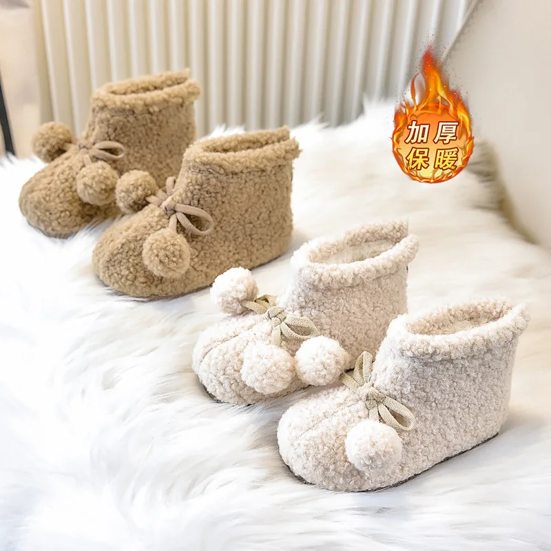

2025 зимние новые детские милые хлопковые сапоги для девочек, модные нескользящие универсальные туфли принцессы в корейском стиле с мягкой подошвой