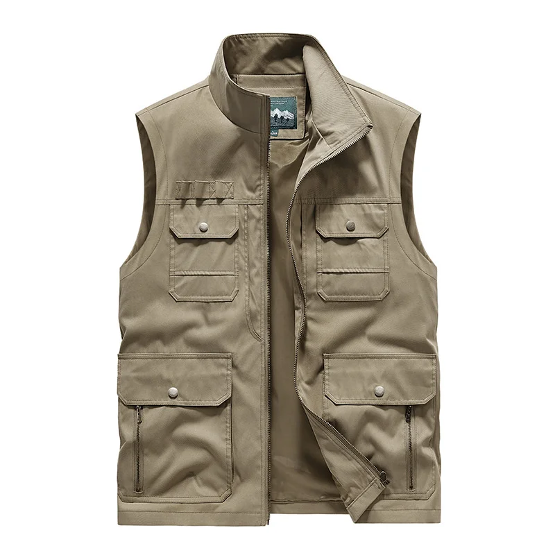 

Men Vest Jacket Zipper Sleeveless Waistcoat Pockets Workear Cargo Windbreaker Black Khaki Army Many Pocket Coat