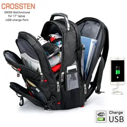 Durável Swiss Multifuncional Laptop Mochila, Resistente À Água Saco De Viagem, Faculdade Bookbag, Porta De Carregamento USB, 17