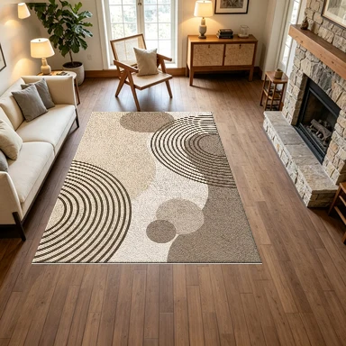 Modern Boho Style Abstract Rainbow Arch Carpet Square Rug Non-Slip Floor Mat Suitable for Living Room Bedroom Home Decoration