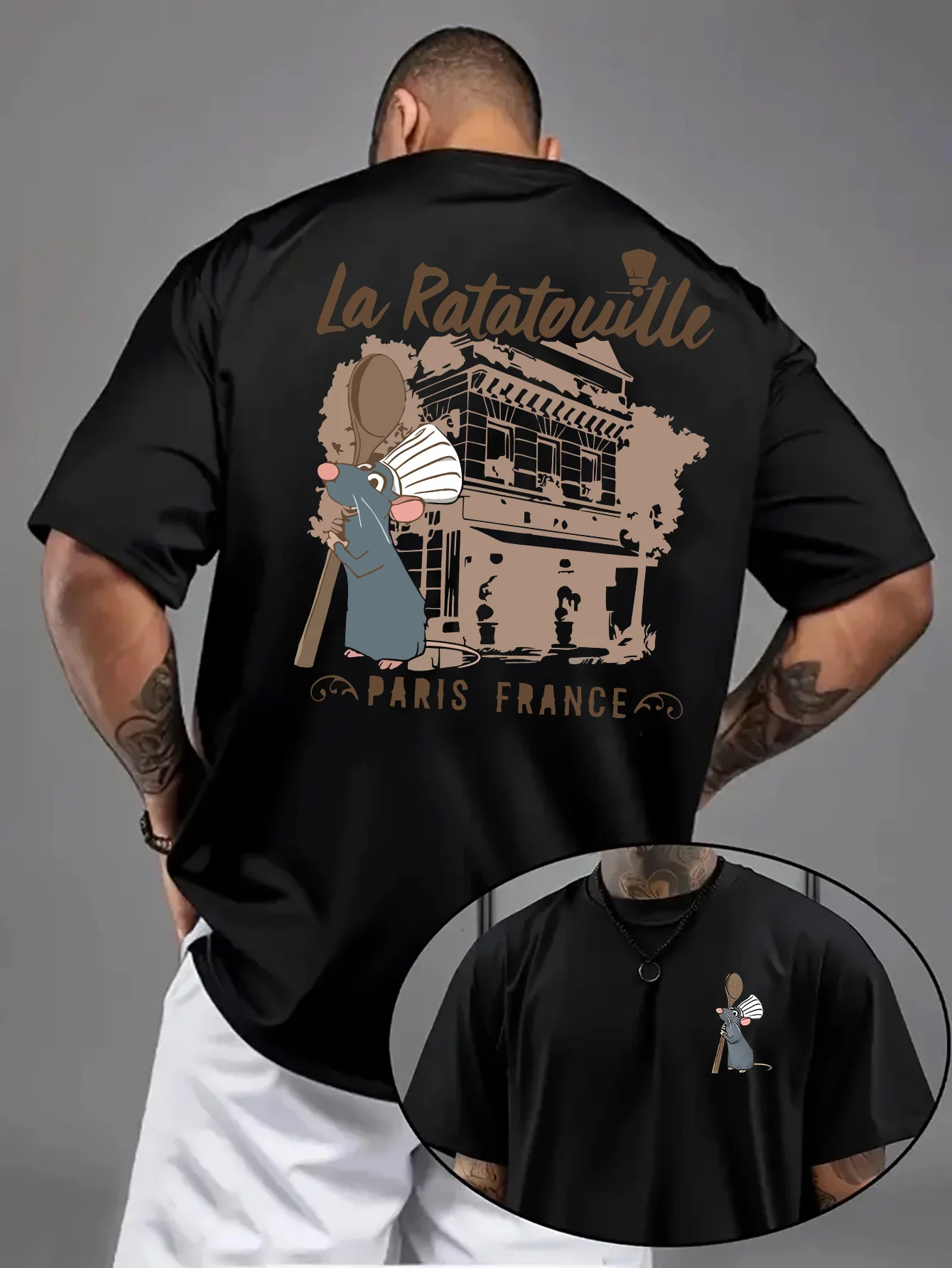 تي شيرت صيفي للرجال من Disney Food Story ريمي للترفيه اليومي والأنشطة المخصصة للجنسين من القطن بأكمام قصيرة كبيرة الحجم #2