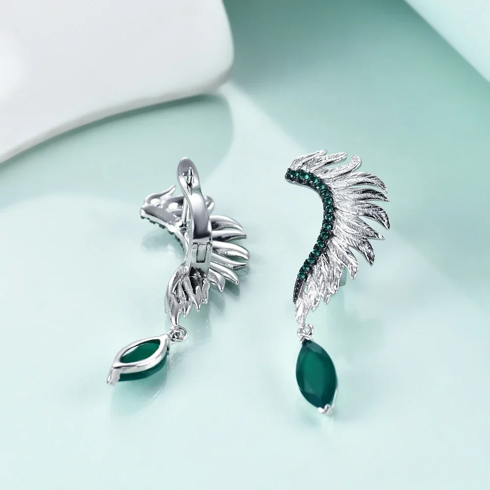 GEM\'S BALLET Angel Wings Feather 925 Sterling Silver Earrings For Women Jewelry Anniversary Gift Natural Green Agate Amethyst