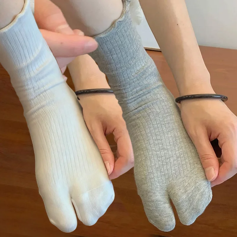 

1/4 пары носков с раздельным носком, женские высококачественные носки из чесаного хлопка для девочек, весенне-осенние чулки в стиле Харадзюку с деревянными краями ушей средней длины