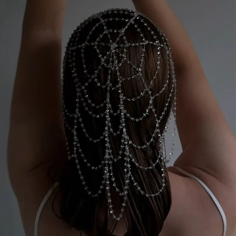 

Elegant Mesh Hollow Hair Chain Crystal Headwear for Women Glitzy Luxury Accessory Trendy European Style Hair Chain