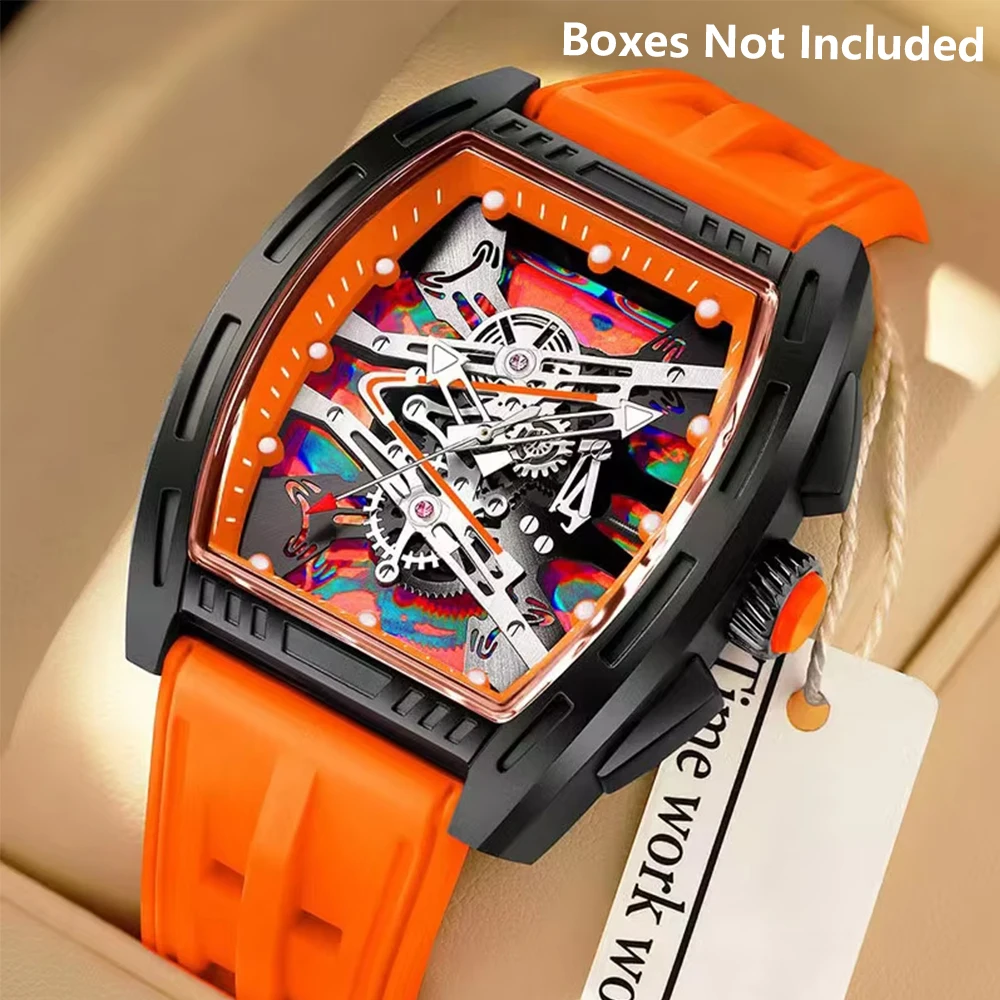 Fashion Tonneau Dial Men Watche's Casual Silicone Strap Male's Sports Quartz Wristwatches Clock Relogio Masculino（Without Box）