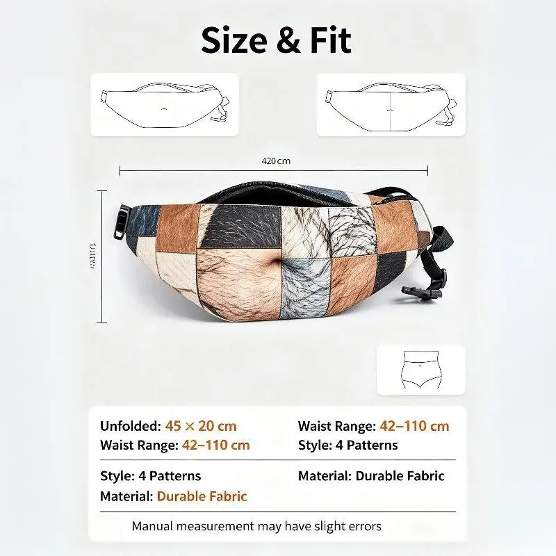 Realistische 3D-Hüfttasche im Stil eines Bauches, mit verstecktem Stauraum, lebensechtes Design, ideal für Scherzpartys, Outdoor-Aktivitäten, Wanderungen und den täglichen Gebrauch. – Detail 9