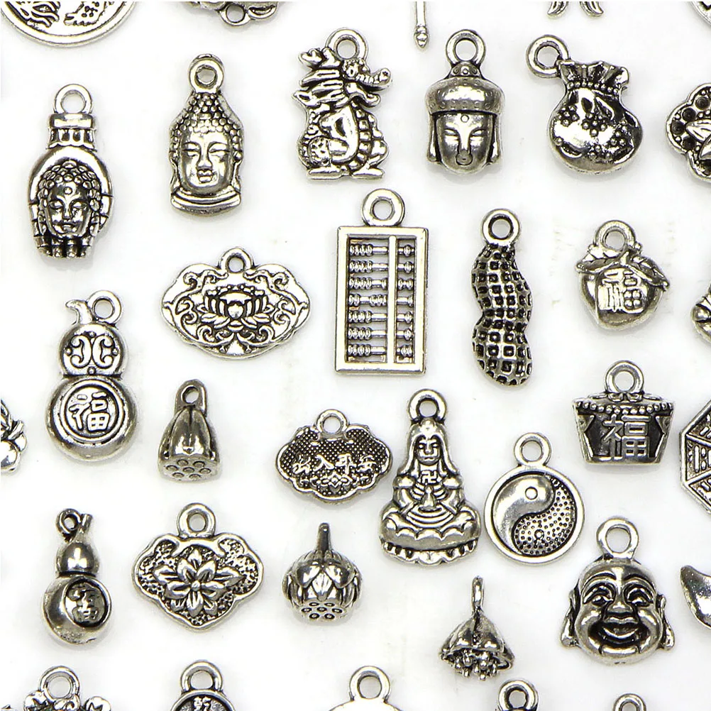 

40 Pcs Pendants for Necklaces Auspicious Accessories Jewelry Craft Tibetan Silver Women's
