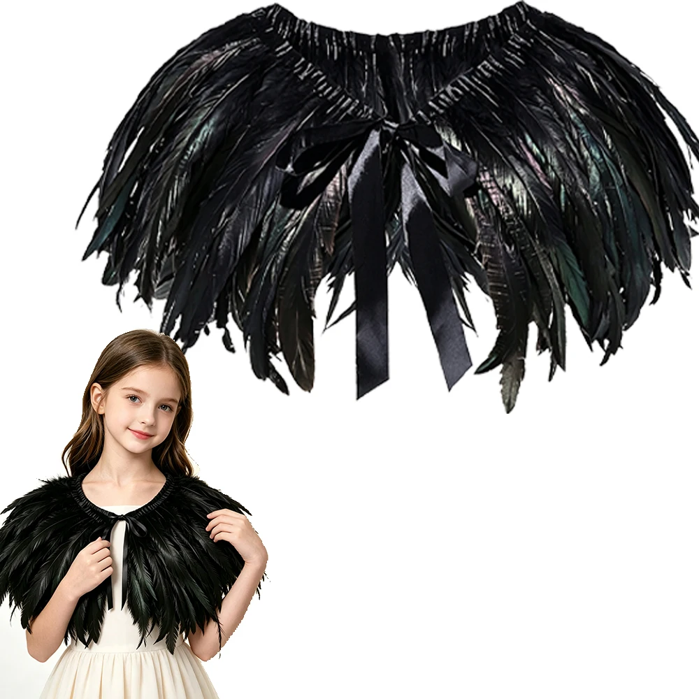 1/2/4Pcs Pack Black Feather Cape Shawl Furry Halloween Party Cosplay Gothic Scarf Prop For Women Girls Stage Gift