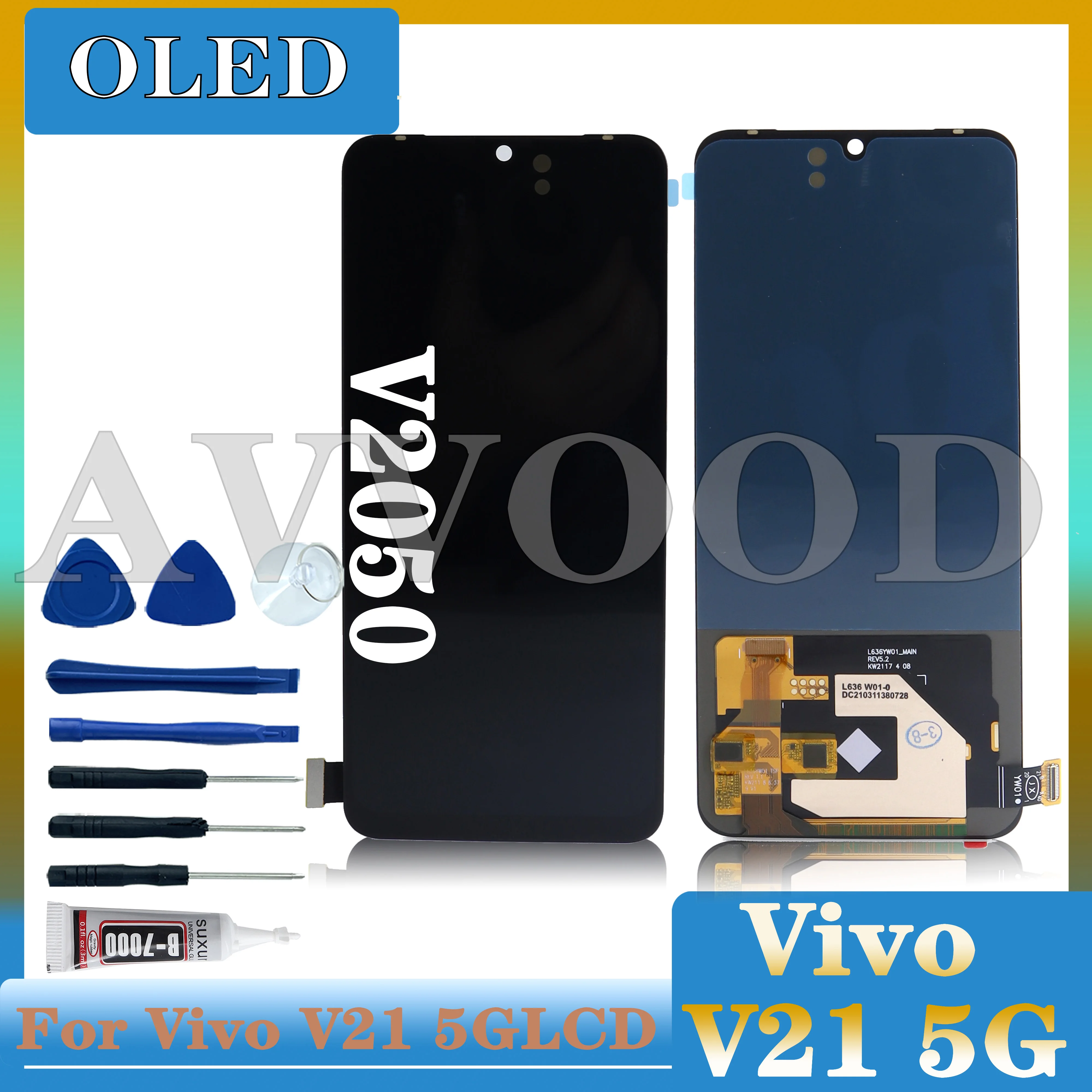 OLED LCD Screen For Vivo V21 5G v2050 LCD touch panel, digitizer sensor, Assembly replacement, 6.44 inch