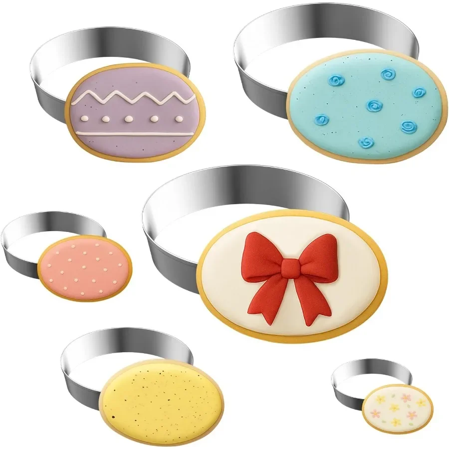 Juego de cortadores de galletas ovalados de 6 uds., suministros para hornear geométricos grandes de acero inoxidable para galletas caseras, cortadores de galletas de placa ovalada Sha