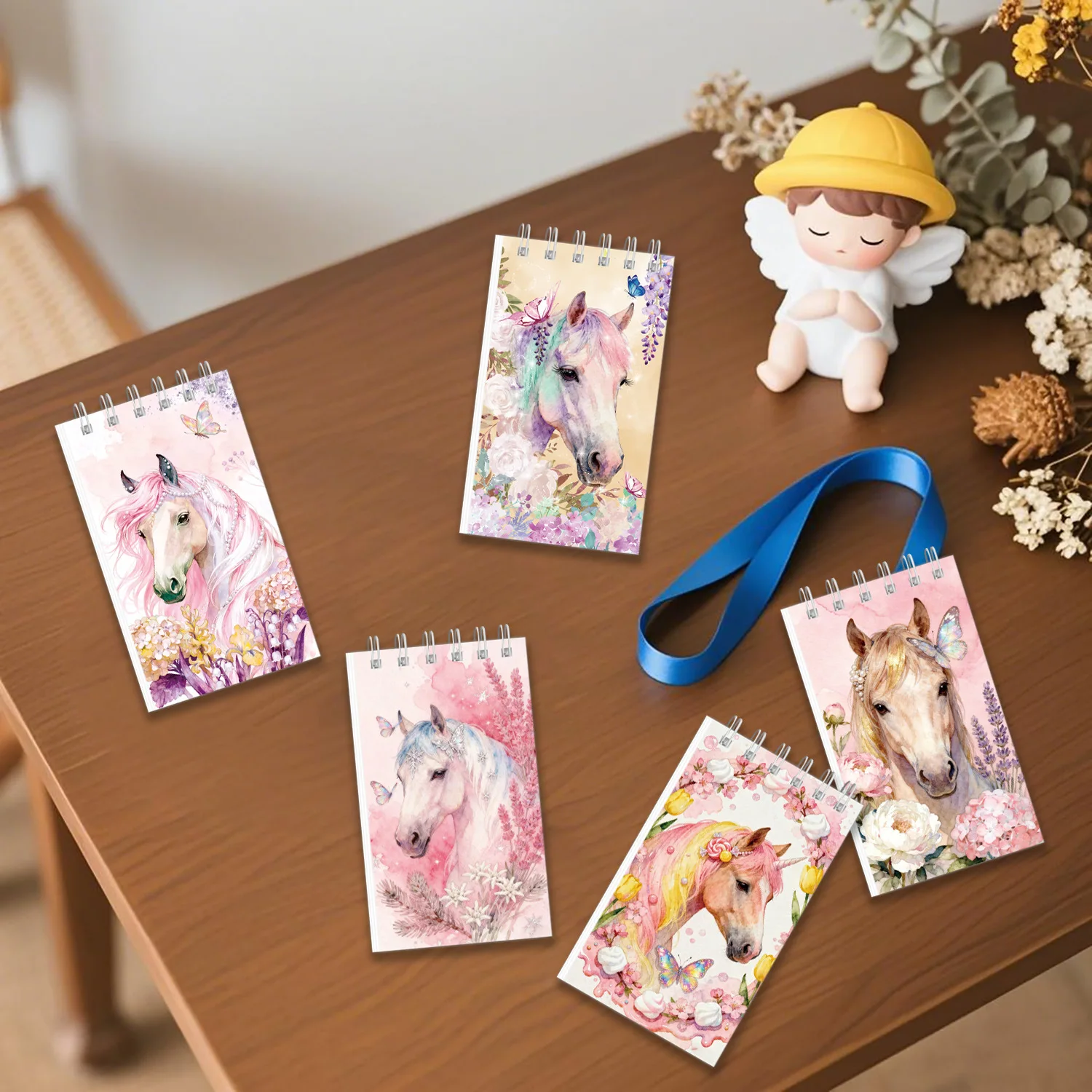 10Pcs Pink Horse Portable Coil Notebook Western Cowgirl Theme Mini Notepad for Kids Girl Birthday Party Favors School Rewards view 3
