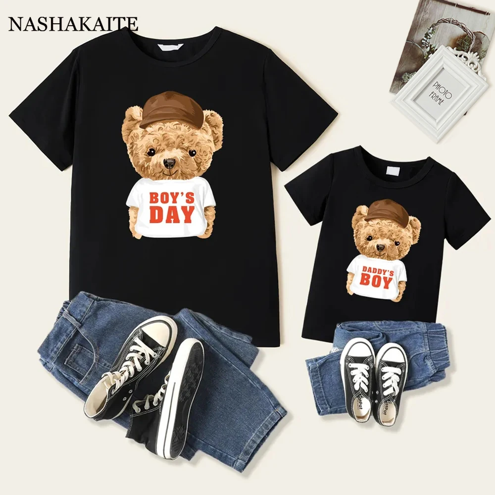 

Father and Son Tees Bear Letter Printed Cotton Tops For Father Son Family Look Father and me Tops matching family outfits