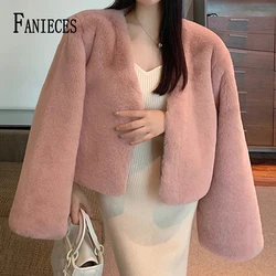 FANIECES 7 Colors Solid Faux Rabbit Fur Coat Women V Neck Warm Plush Fur Jacket Winter Korean Casual Overcoat manteau femme hive