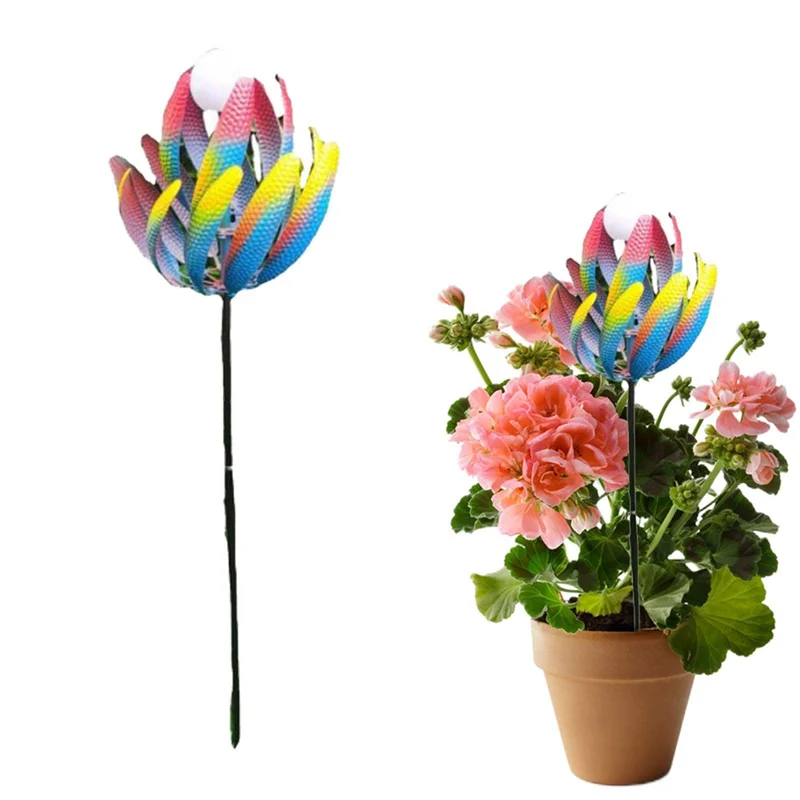 A47Z Garden Wind Spinners - Decorative Metal Stakes With Garden Stakes And Wind Powered Light - Yard Decor Durable Easy To Use