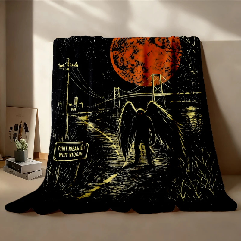 Mothman Flannel Blanket, Point Pleasant West Virginia Cryptid Flannel Throw, Vintage Folk Horror Gift