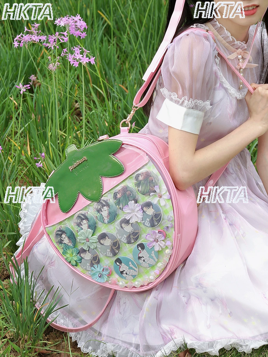 Sweet and Cute Fashion Summer Large Capacity Light Pink Pain Bag Girls Kawaii Casual Shoulder Crossbody Lolita Backpacks Women