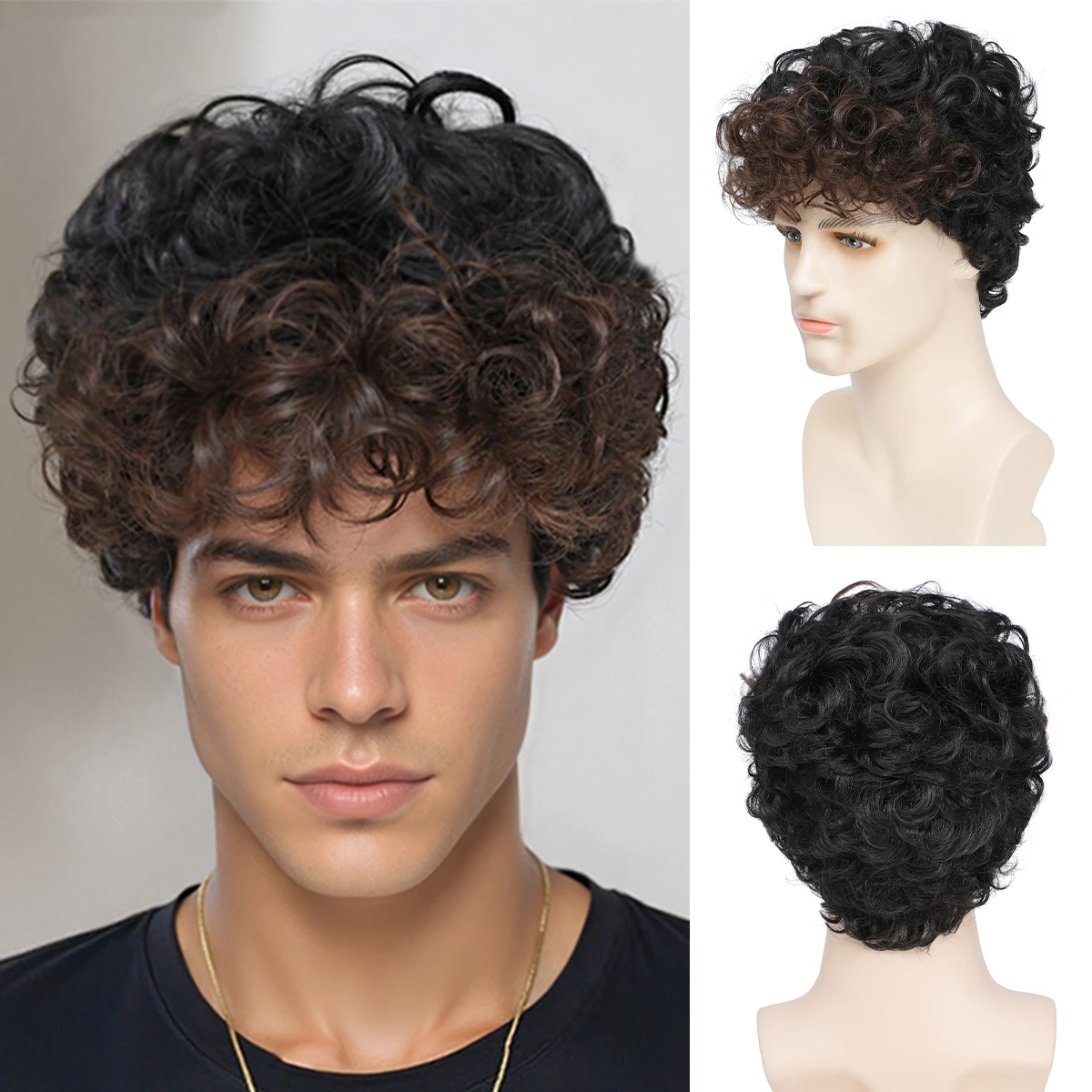 Wig, African small curly hair, fluffy and realistic, short curly hair headpiece Synthetic fiber wig