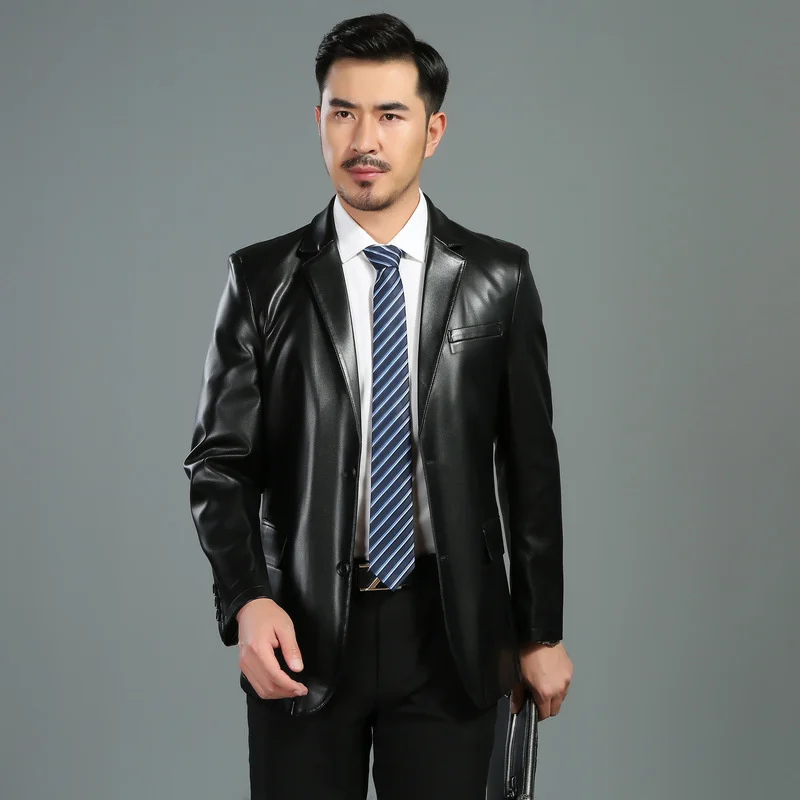 Spring Autumn New Fake Leather Clothes for Men Thin Suit Collar Male Coat Slim Fit Men's Jacket Chaquetas Hombre FCY4640