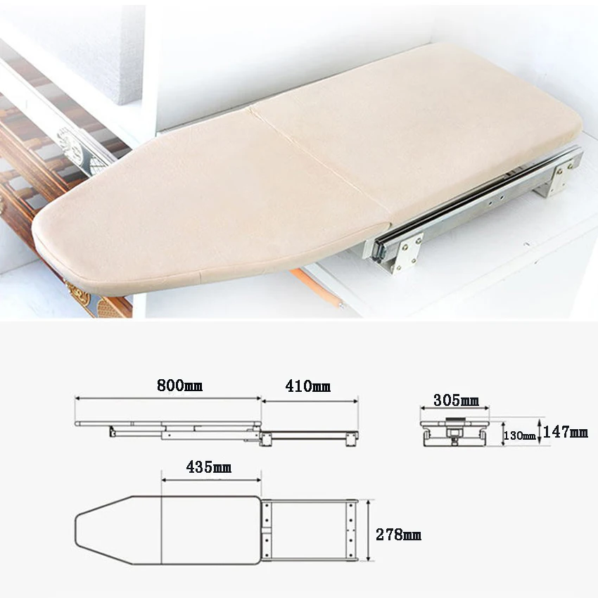 Imagem -02 - Push-pull Folding Ironing Board para Roupeiro Mudo Amortecimento Acessórios de Hardware Escondidos Rotatable Stretchable Lavável no Armário