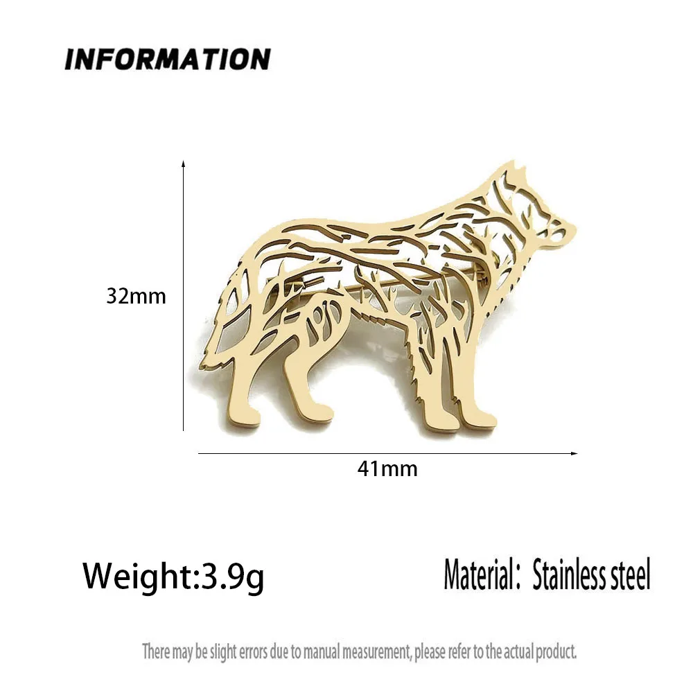 Creative branch lone wolf stainless steel brooch, waterproof and non-fading men'ssuit accessories, lapel pins, husband gifts
