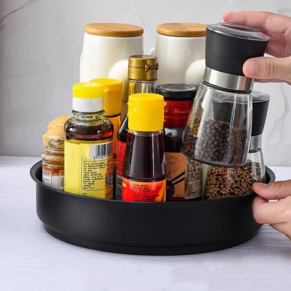 

1Pcs Black Seasoning Storage Plate Round Kitchen Tray Desktop Organizer for Snacks Keys Remote Control Home Decor Item