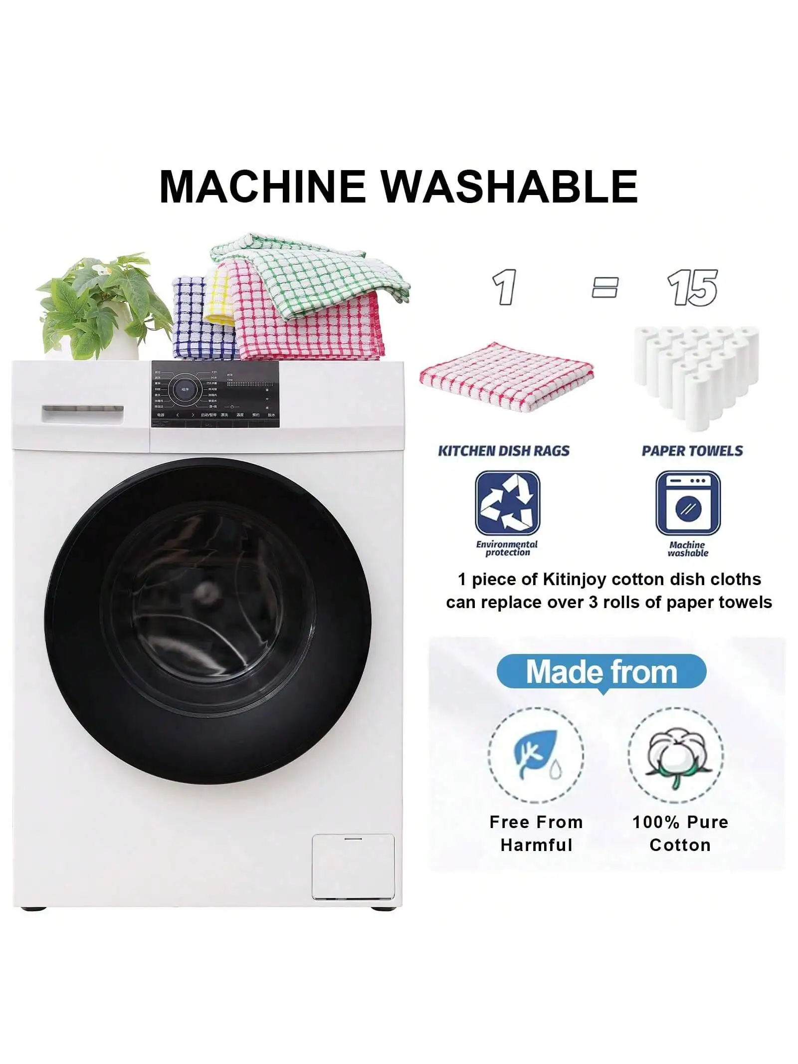 3/5PCSKitchen Dishcloths 100% Cotton Kitchen Dish Cloths for Washing Dishes Scrubbing Wash Cloths Dish Towels Sets (Mix Color)