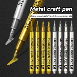 Metallic Paint Marker Waterproof Permanent Marker Gold Silver Brush Craftwork Pen DIY Epoxy Resin Mold Drawing Student Craft Pen