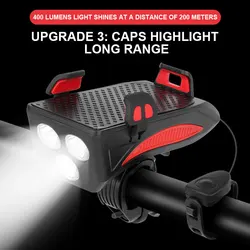 4 in 1 Bicycle Light Flashlight Multifunction Bike Horn Alarm Bell Phone Holder Cycling Bicycle Front Lamp Power Bank Bike Parts