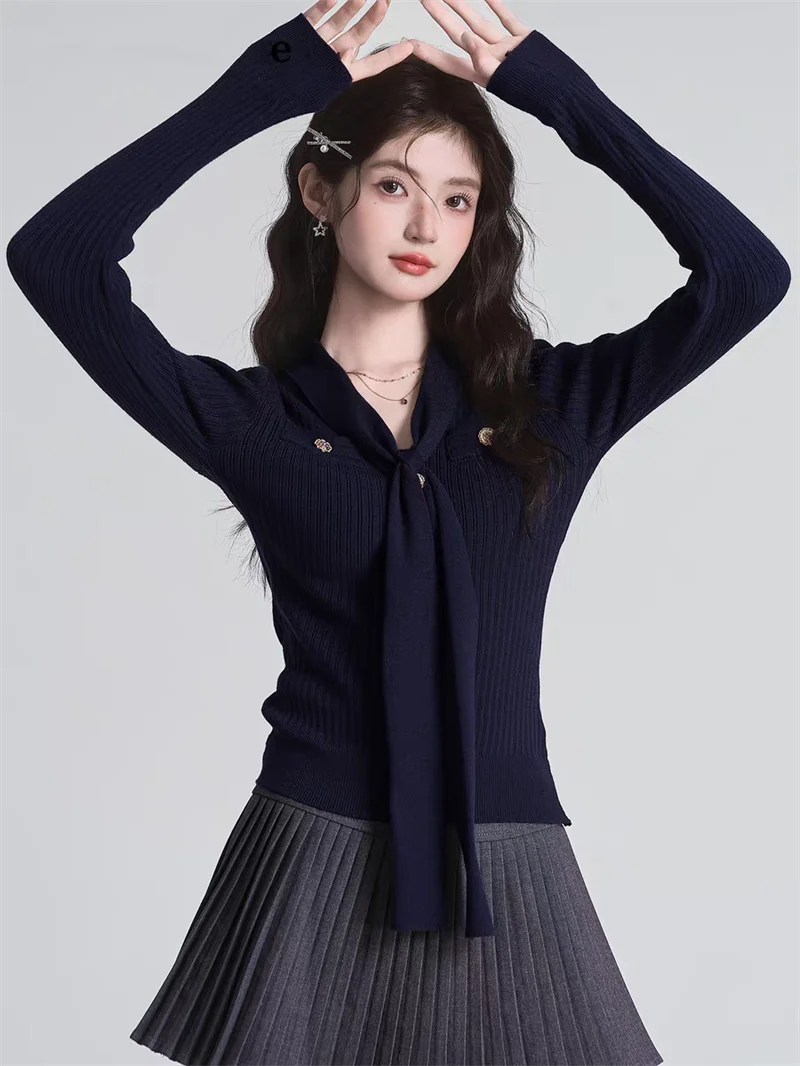 템퍼먼트 브이넥 긴팔 니트 스웨터 여성 슬림 캐주얼 타이 긴팔 탑 점퍼 풀오버