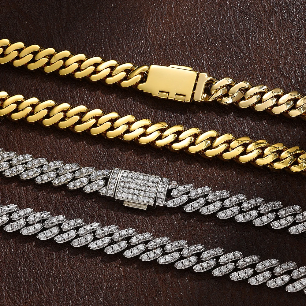 FLEXKING Iced Out Cuban Link Chain Necklace Brass CZ 6mm 8mm Gold Silver Color Hip Hop Chain Men Women Street Jewelry Gift