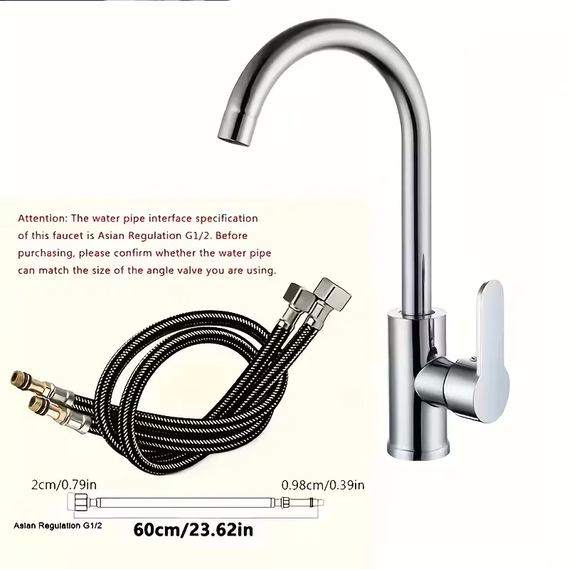 Stainless Steel 360-Degree Swivel Faucet - Single Hole Kitchen & Bathroom Sink Tap with Hot/Cold Water Control Brushed Finish