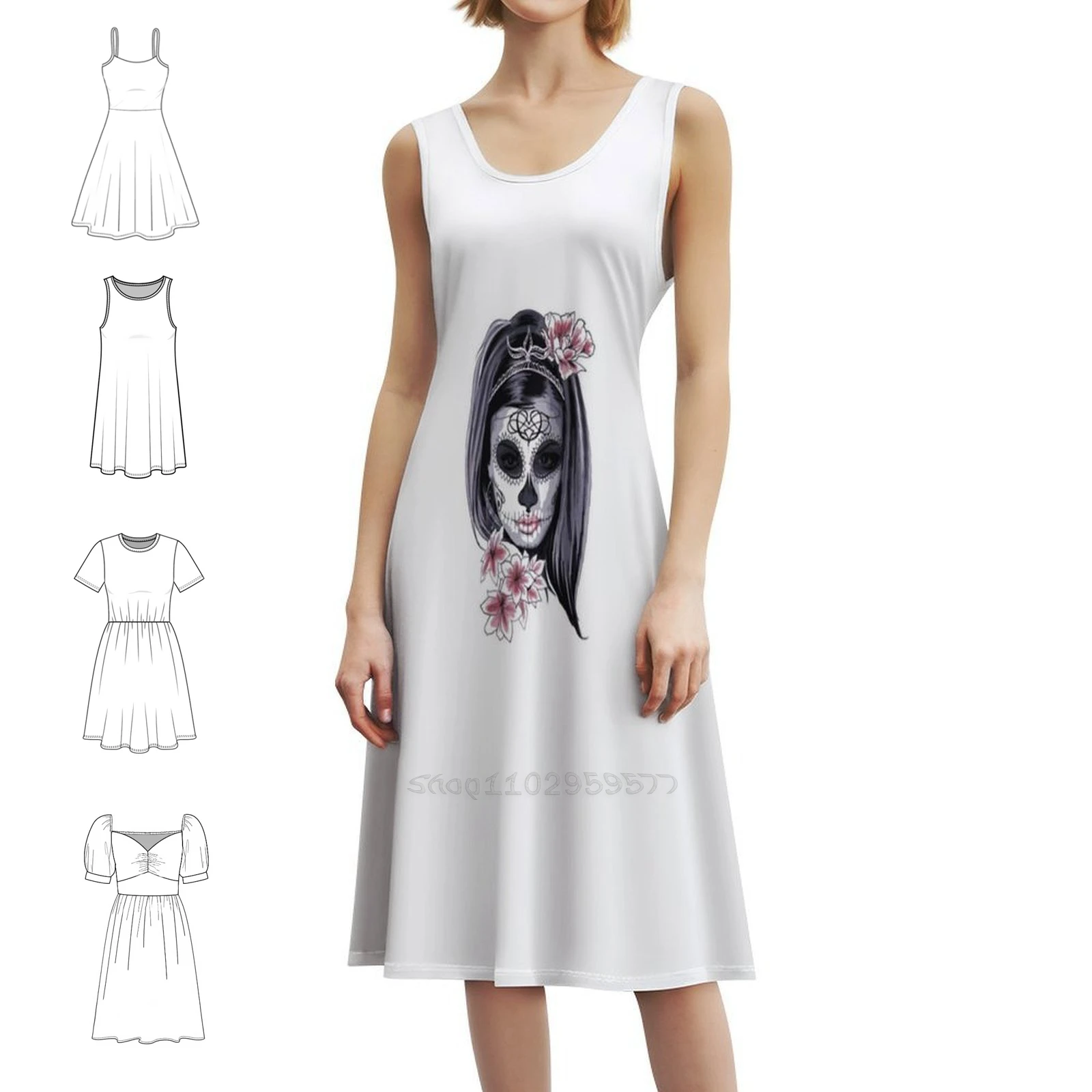 فستان ماريا النسائي الهيب هوب ملابس الشارع الشهير مطبوع عليه رسومات للحفلات ملابس النادي ماريا جمجمة الموت جمجمة الموت فساتين نسائية