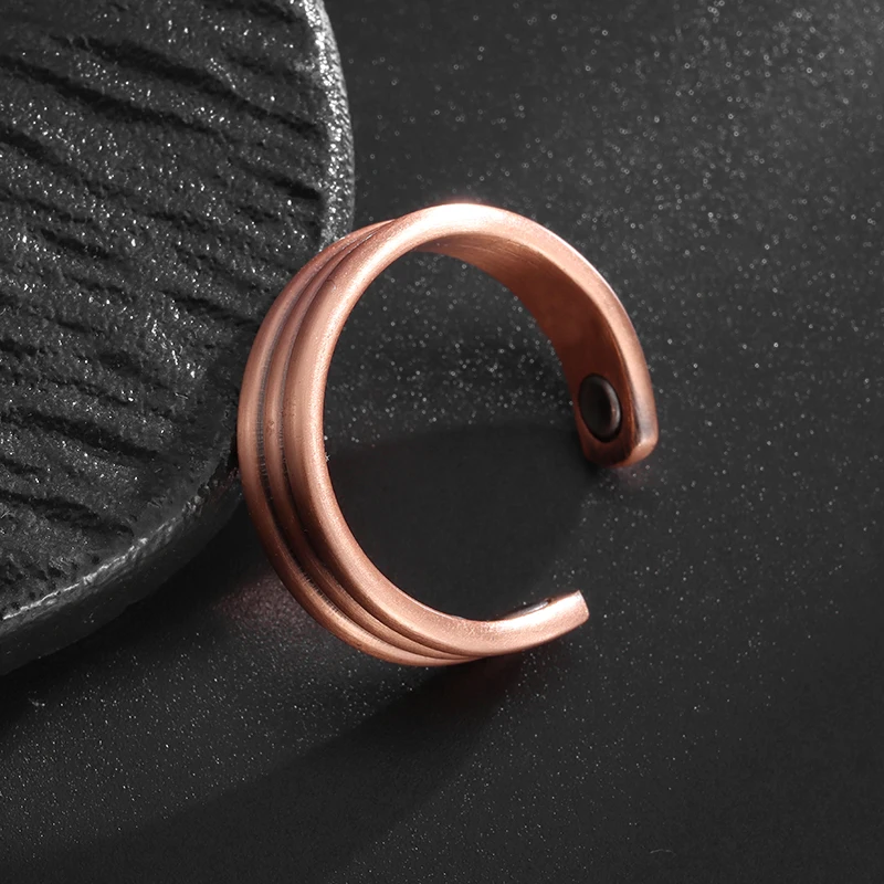 Anillo magnético abierto de cobre con textura trenzada geométrica Retro Para hombres y mujeres, joyería para el tratamiento del insomnio