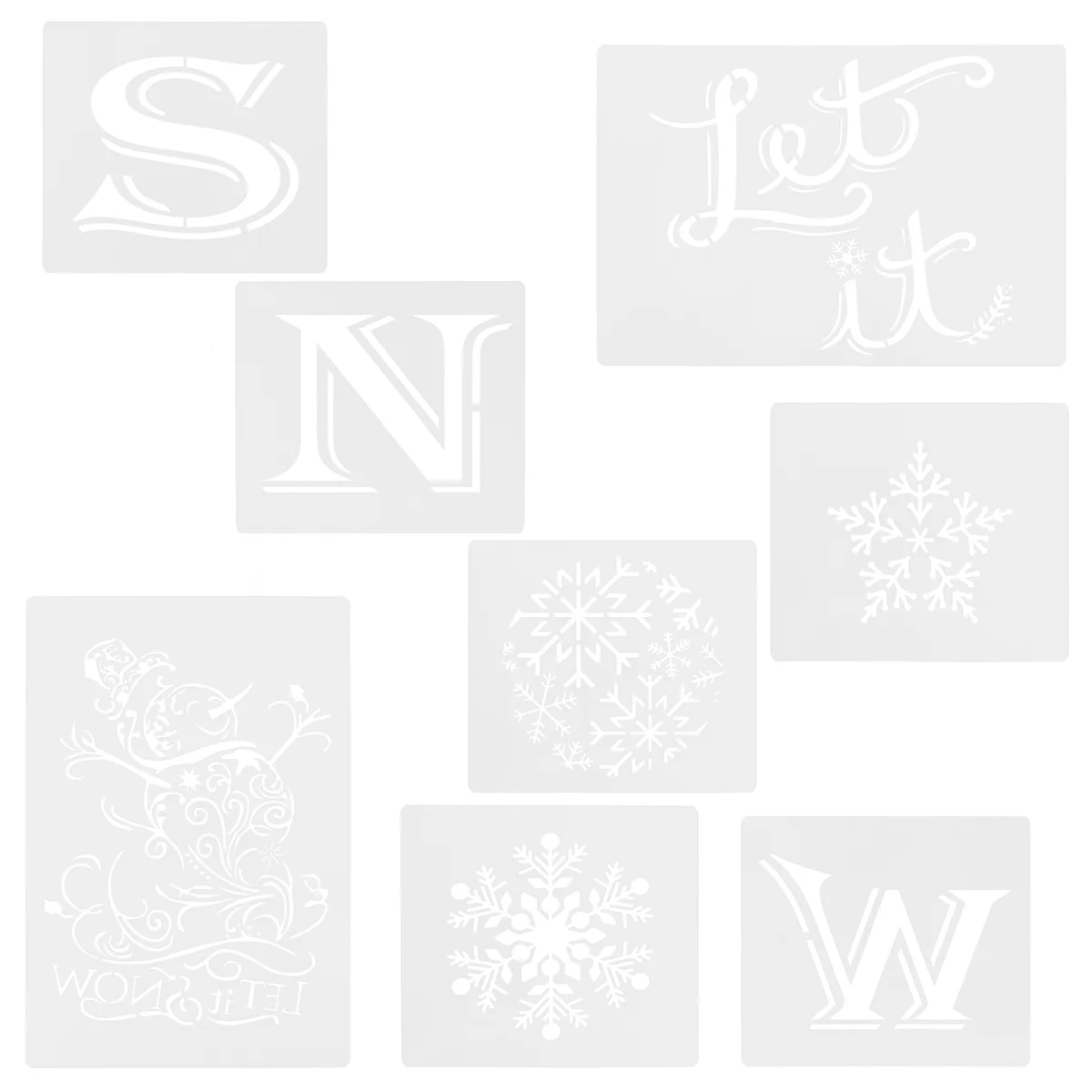 8 Pcs Letter Decor Snow Hollow Out Template DIY Mold Plastic Drawing Christmas Decorations