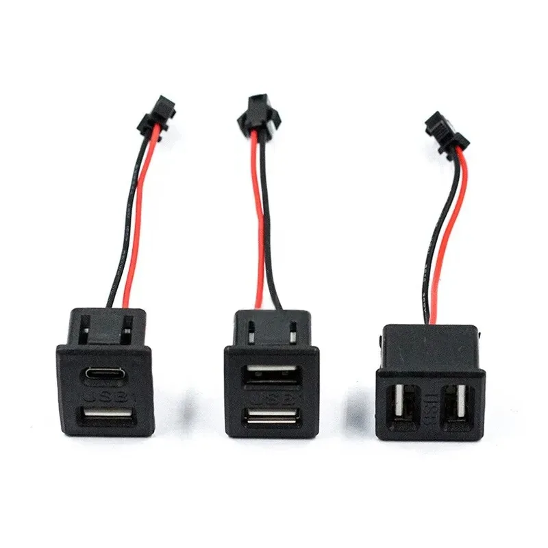 1 pcs of black double-layer USB Type-C female socket charging socket with cable connector