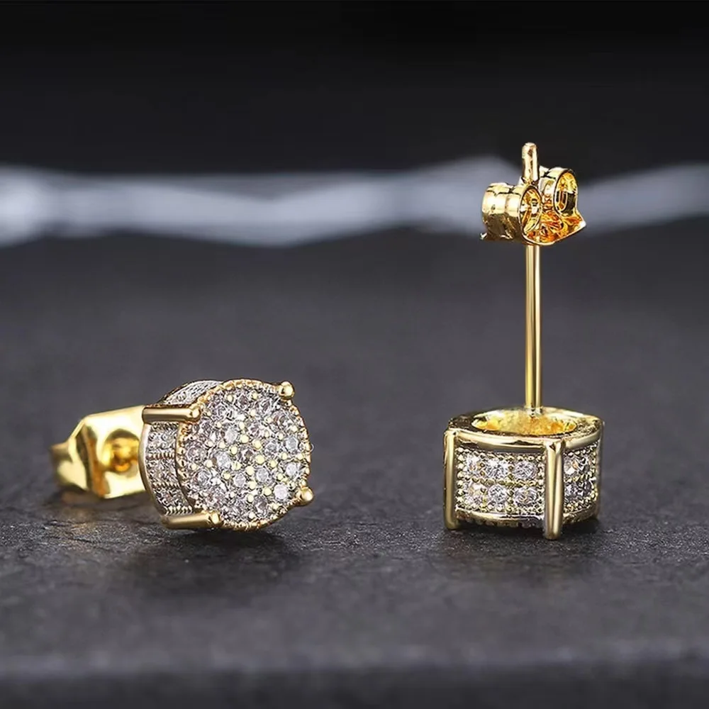 Hot sale full of diamond hip hop men's earrings, zircon men's earrings, Electroplated 18K gold zircon earrings