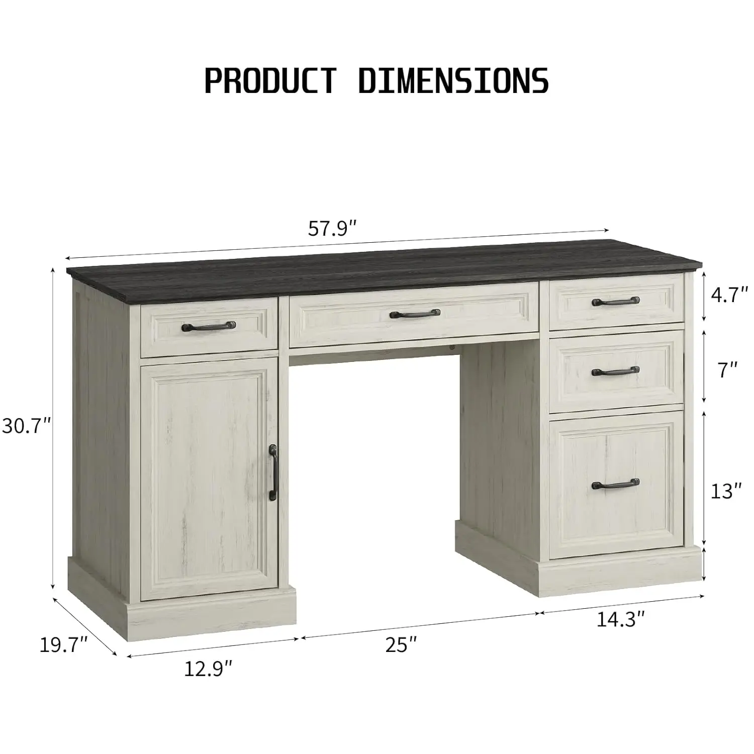 Farmhouse Executive Desk with Drawers & File Cabinet, Rustic Home Office Computer Desk for Working, 58
