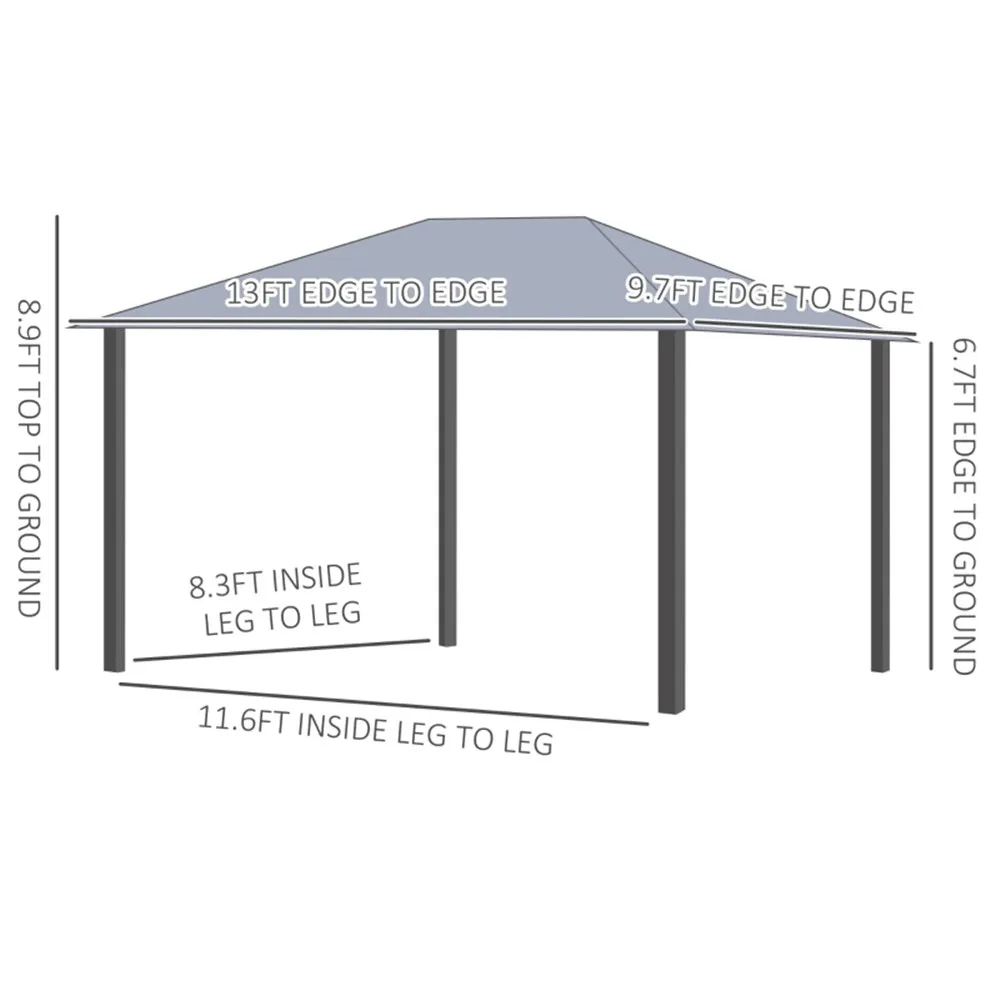 [Flash Sale]10ft x 13ft Outdoor Patio Gazebo Aluminum Steel Frame Canopy Tent Gray[US-Inventory]