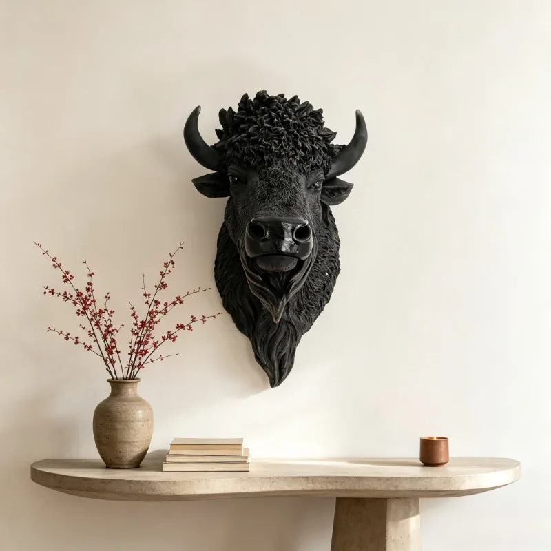Retro imitation yak cow head resin wall hanging room bar wall decoration creative home animal head pendant  y83