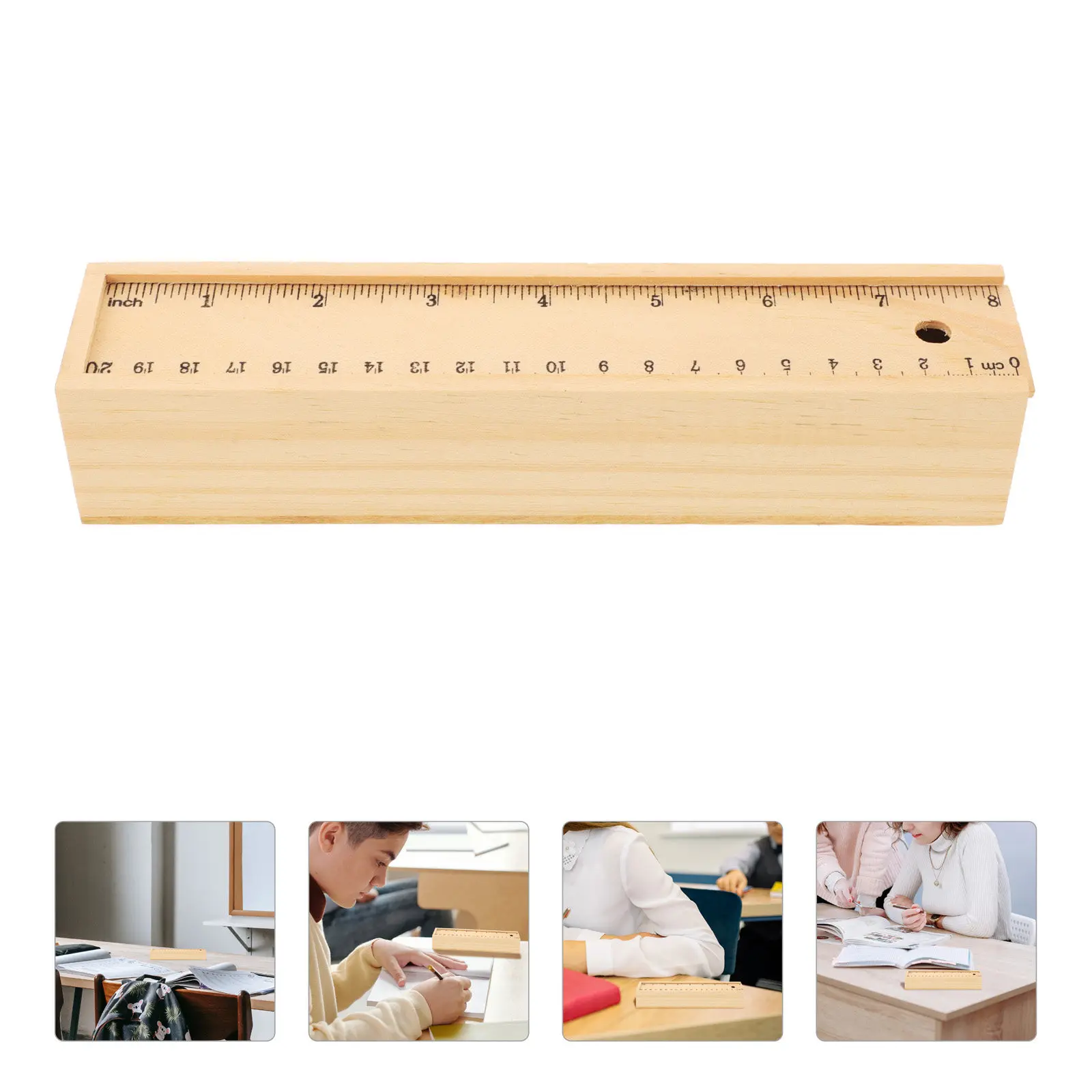 

Solid Color Thick Wood Pencil Case Portable Wooden Pen Box Large Capacity Stationery Storage for School Office