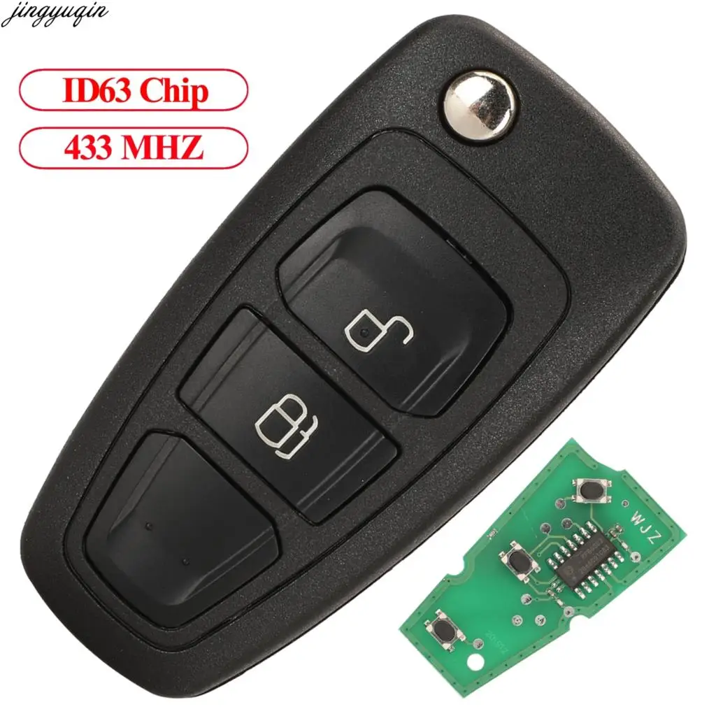 

Jingyuqin 5pcs Remote Control Car Key 433MHZ FSK ID63 Chip For Ford Focus 2012+ Ranger 2011-2015 FCCID:5WK50165 2 BTNS Flip Fob