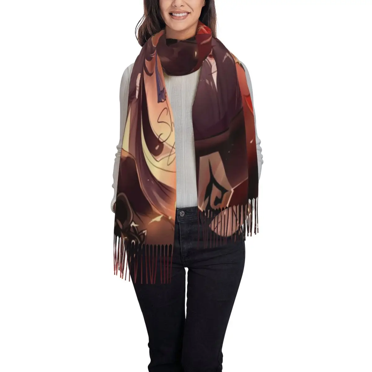 Genshin Impact Bufanda Bufandas con borlas para mujer Chales y chales suaves y cálidos Chal grande para otoño e invierno