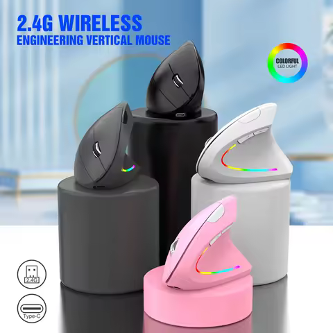2.4G Wireless Vertical Mouse Ergonomic Design Rechargeable Silent Portable Laptop Office Gaming Mouse For PC Android IOS