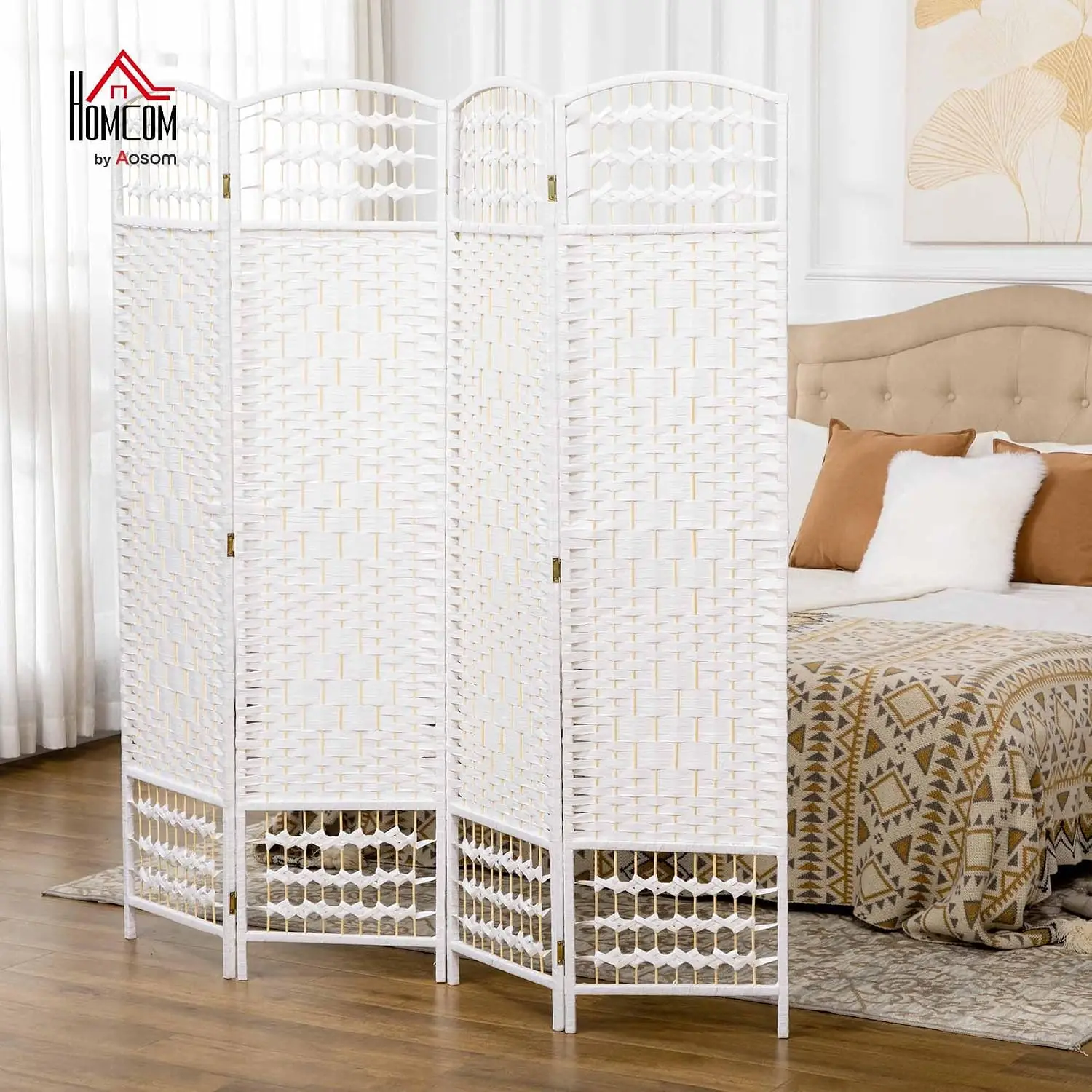 4 Panel Room Divider, Folding Privacy Screen, 5.6', White, Customized
