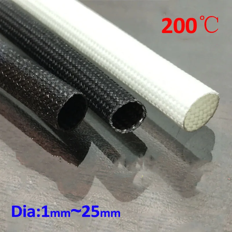 1M 200 ℃ High Temperature Fiberglass Tube 1- 20mm Silicone Resin Coated Insulated Soft Chemical Glass Fiber Braided Sleeve